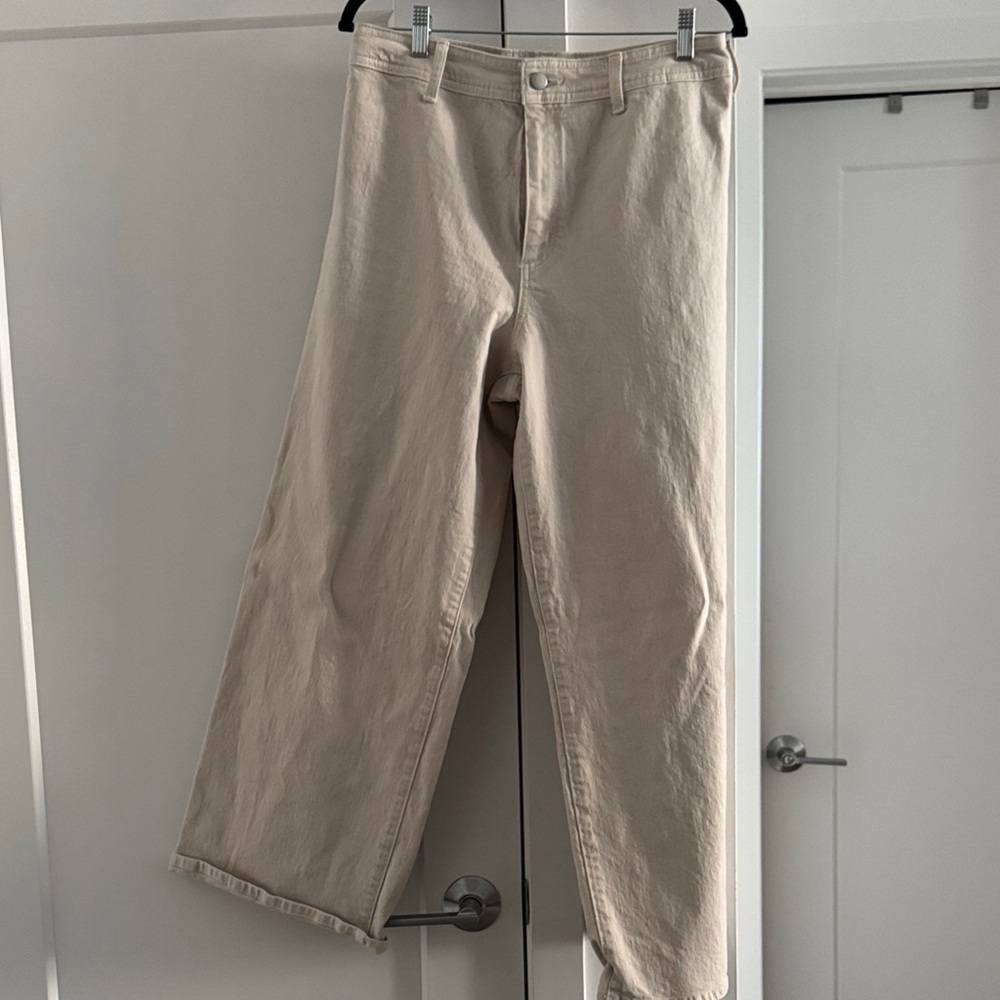 Cream Denim Wide Leg Ankle
